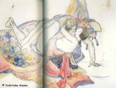 Yoshitaka Amano — Embrassades sur fond floral