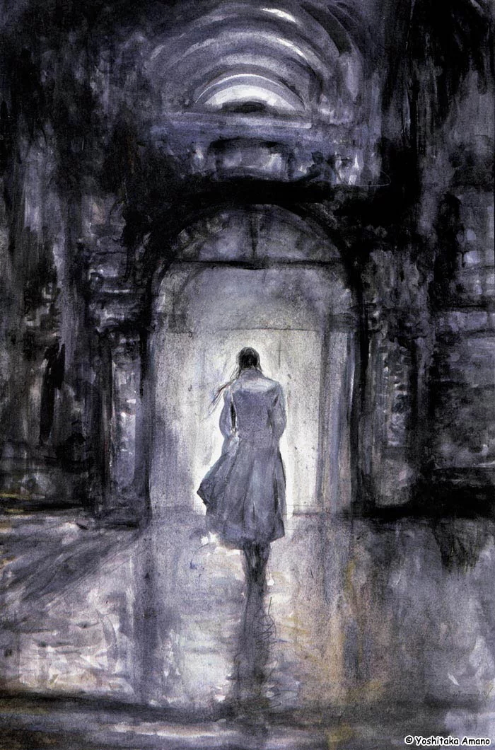 Yoshitaka Amano — The Lady in the Dark Corridor — Elektra & Wolverine