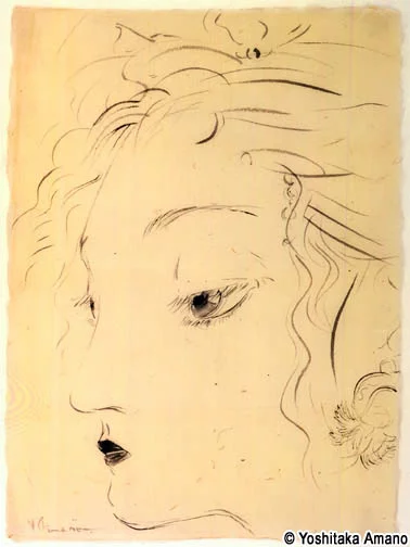 Yoshitaka Amano — Portrait de jeune femme élégante — Exposition (Cologne)