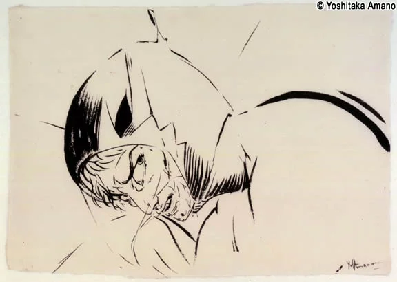 Yoshitaka Amano — Tête de guerrier blessé — Exposition (Cologne)