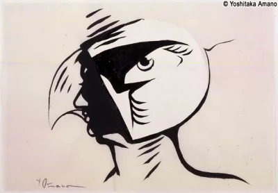 Yoshitaka Amano — Dual Head in Black and White