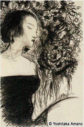 Yoshitaka Amano — The Lady and Black Flowers — Women
