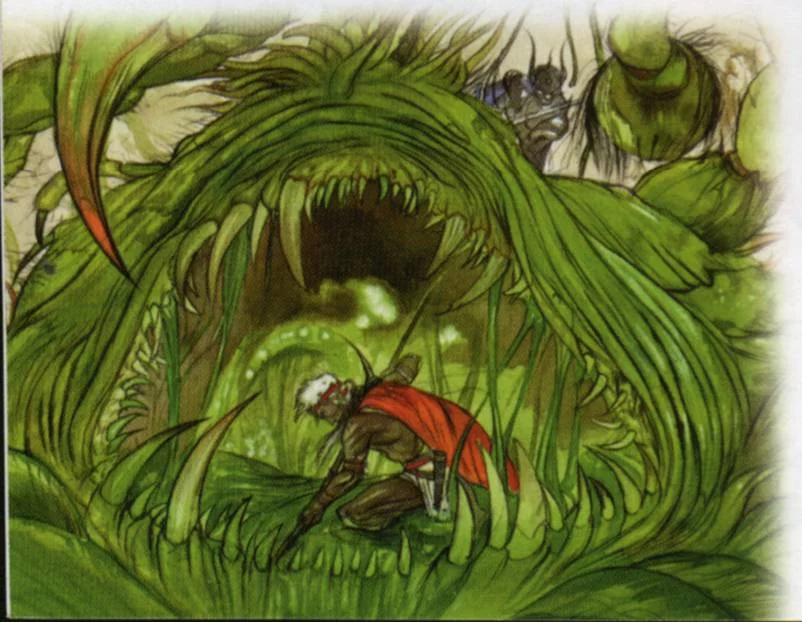 Yoshitaka Amano — Le Guerrier face au monstre végétal — Final Fantasy I
