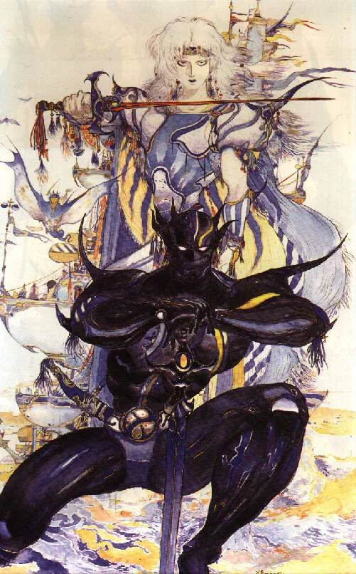 Yoshitaka Amano — Le Chevalier des Ténèbres et la Danseuse — Final Fantasy IV