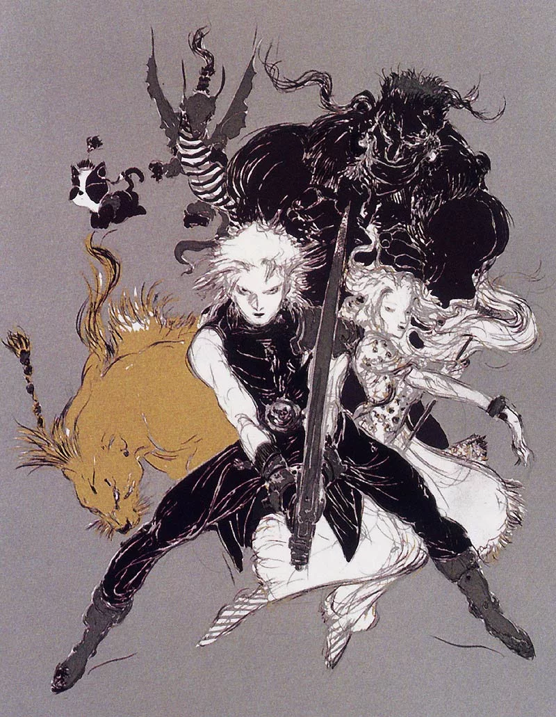 Yoshitaka Amano — Cloud et Tifa face au destin — Final Fantasy VII