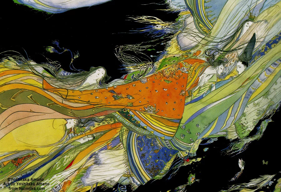 Yoshitaka Amano — La Dame aux Vêtements Tourbillonnants — The Tale of Genji