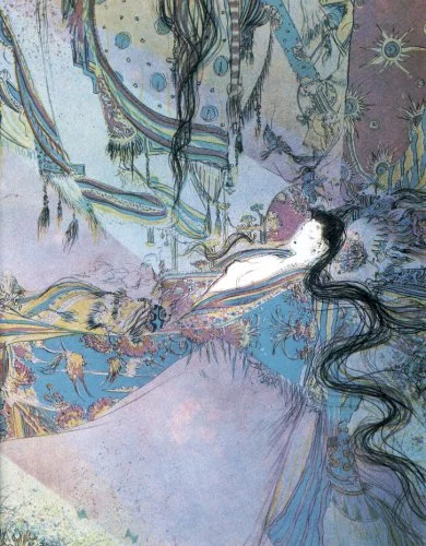 Yoshitaka Amano — La Dame aux cheveux noirs — The Tale of Genji