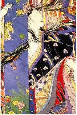 Yoshitaka Amano — The Lady in Floral Kimono — The Tale of Genji