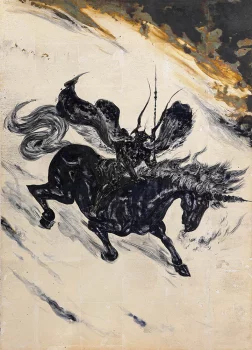 Yoshitaka Amano — Chevalier noir sur licorne