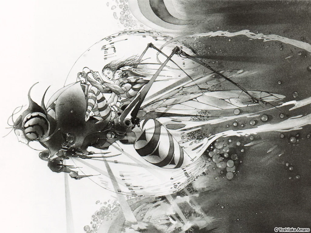 Yoshitaka Amano — The Flight of Frenzy — Black & White