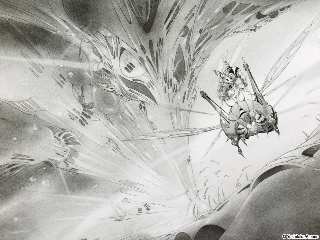 Yoshitaka Amano — The Heavenly Warrior's Flight — Black & White