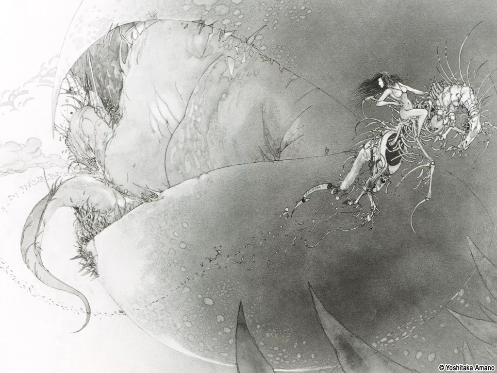 Yoshitaka Amano — La Chute de l'Être céleste — Noir & Blanc